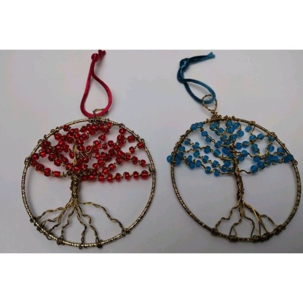 Tree of Life Wire Ornaments Lot Handmade Beaded Hanging‎ Decor Red Blue